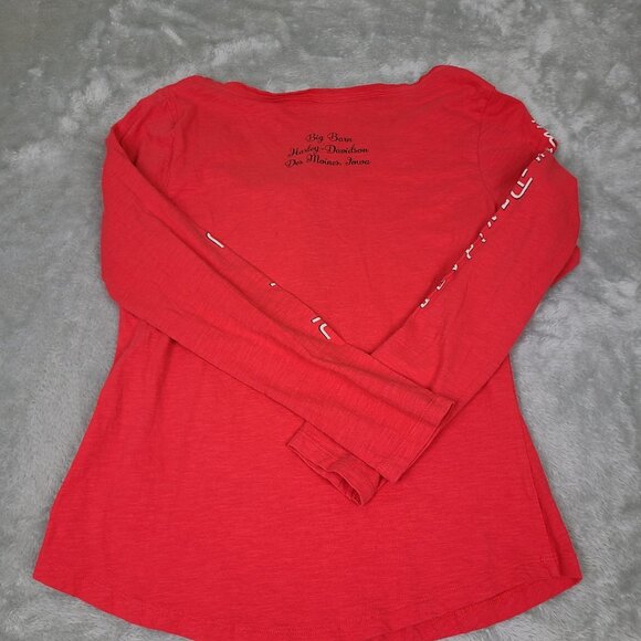 Harley Davidson Women's Size Medium Long Sleeve Shirt Red Des Moines Iowa Harley - Picture 9 of 11